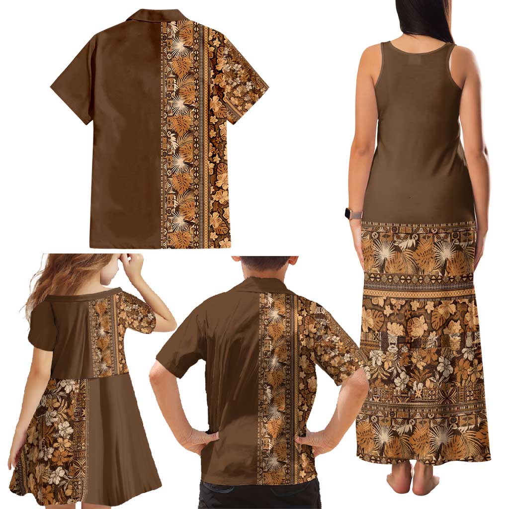 Hawaiian Tribal Elements Hibiscus Family Matching Tank Maxi Dress and Hawaiian Shirt Gold Pattern LT9 - Polynesian Pride