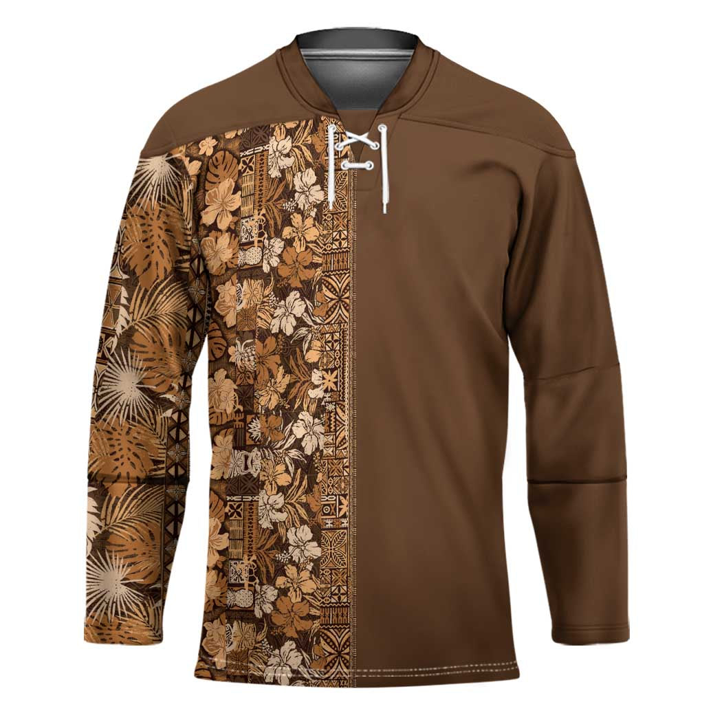 Hawaiian Tribal Elements Hibiscus Hockey Jersey Gold Pattern - Polynesian Pride