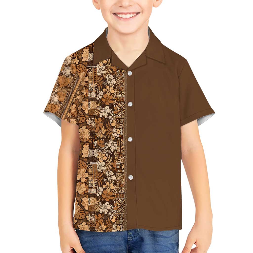 Hawaiian Tribal Elements Hibiscus Kid Hawaiian Shirt Gold Pattern LT9 Kid Gold - Polynesian Pride