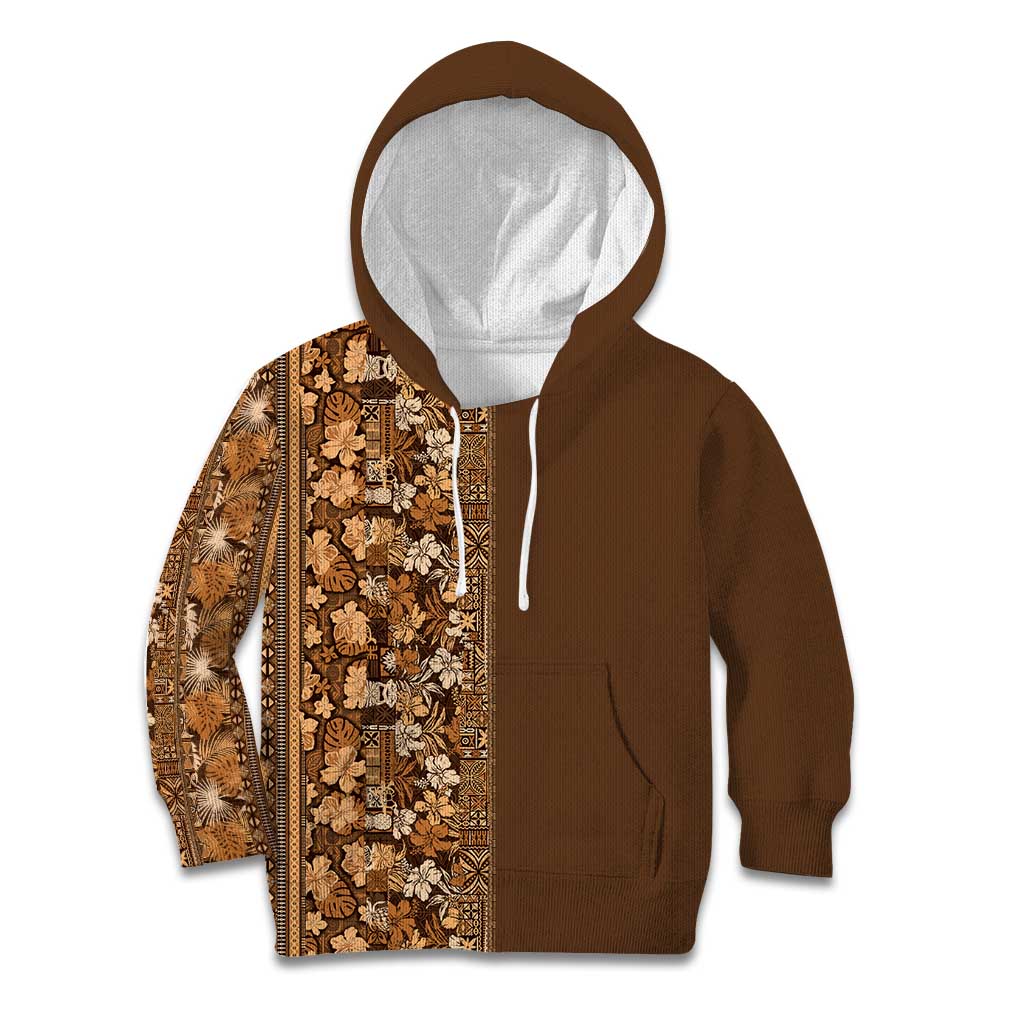 Hawaiian Tribal Elements Hibiscus Kid Hoodie Gold Pattern LT9 Hoodie Gold - Polynesian Pride