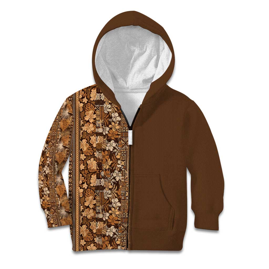 Hawaiian Tribal Elements Hibiscus Kid Hoodie Gold Pattern - Polynesian Pride