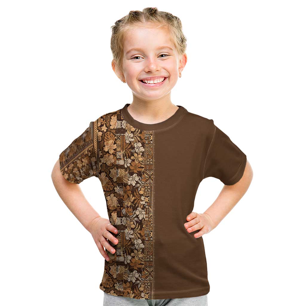 Hawaiian Tribal Elements Hibiscus Kid T Shirt Gold Pattern - Polynesian Pride
