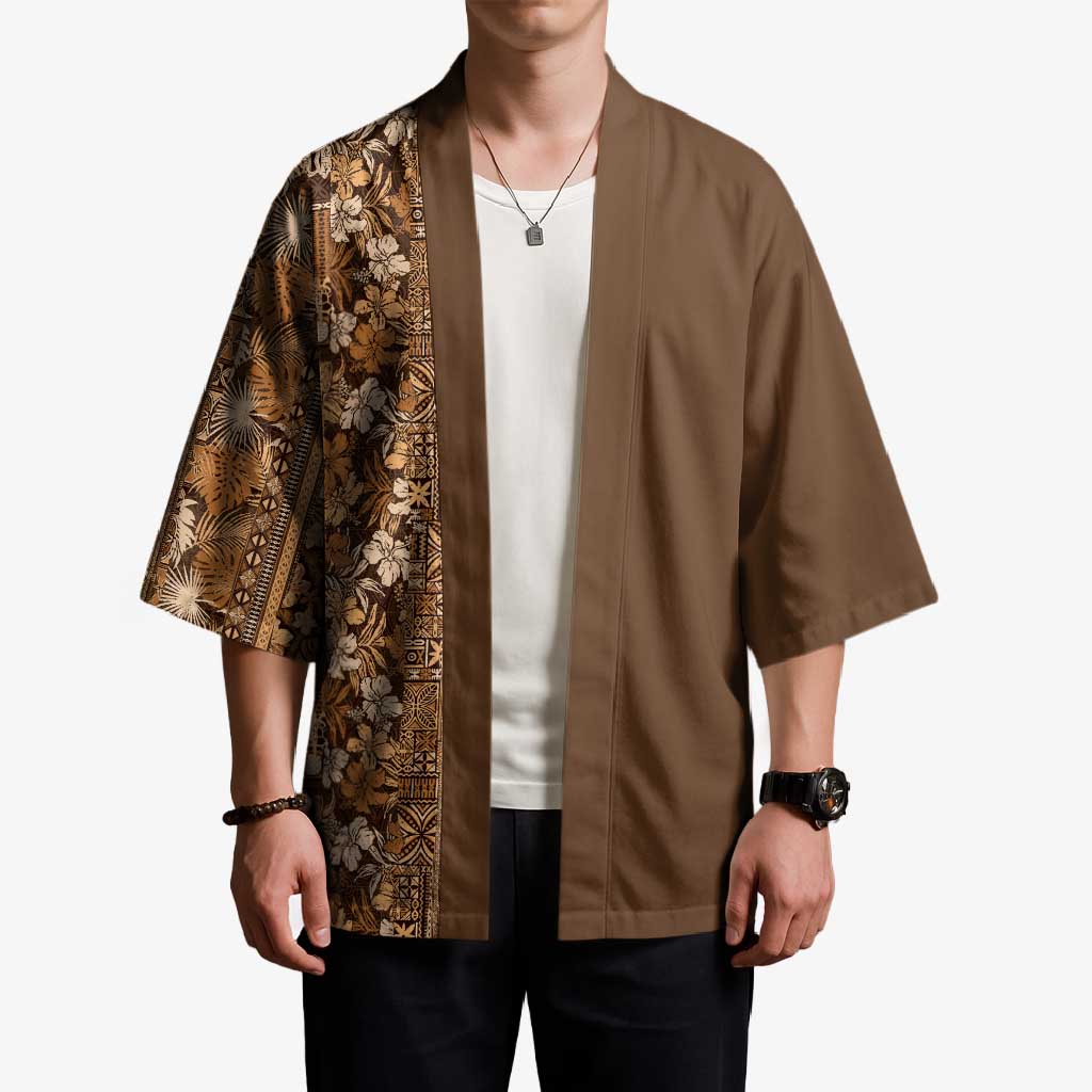Hawaiian Tribal Elements Hibiscus Kimono Gold Pattern - Polynesian Pride