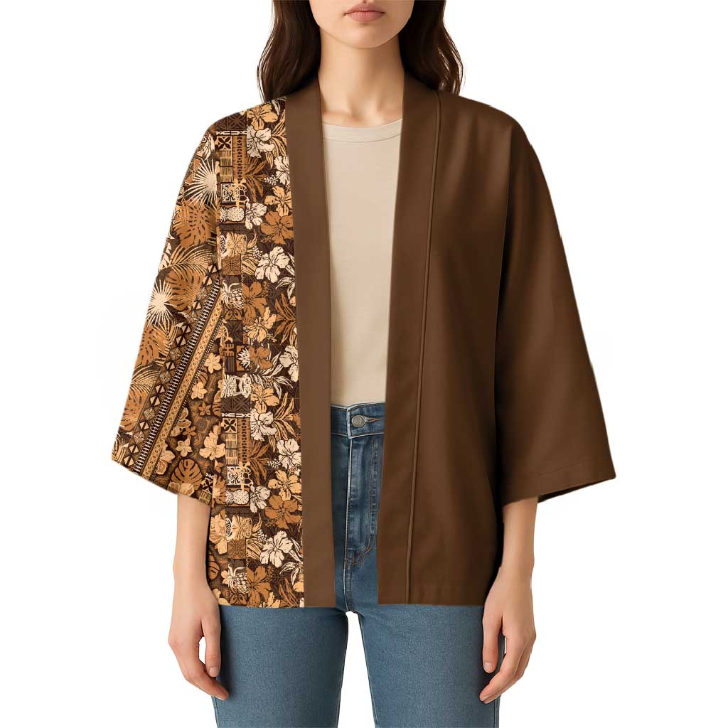 Hawaiian Tribal Elements Hibiscus Kimono Gold Pattern - Polynesian Pride