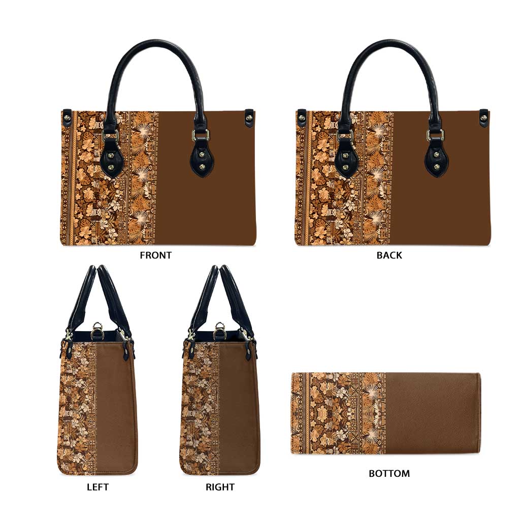 Hawaiian Tribal Elements Hibiscus Leather Bag Gold Pattern - Polynesian Pride