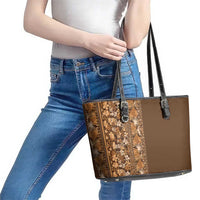 Hawaiian Tribal Elements Hibiscus Leather Tote Bag Gold Pattern - Polynesian Pride