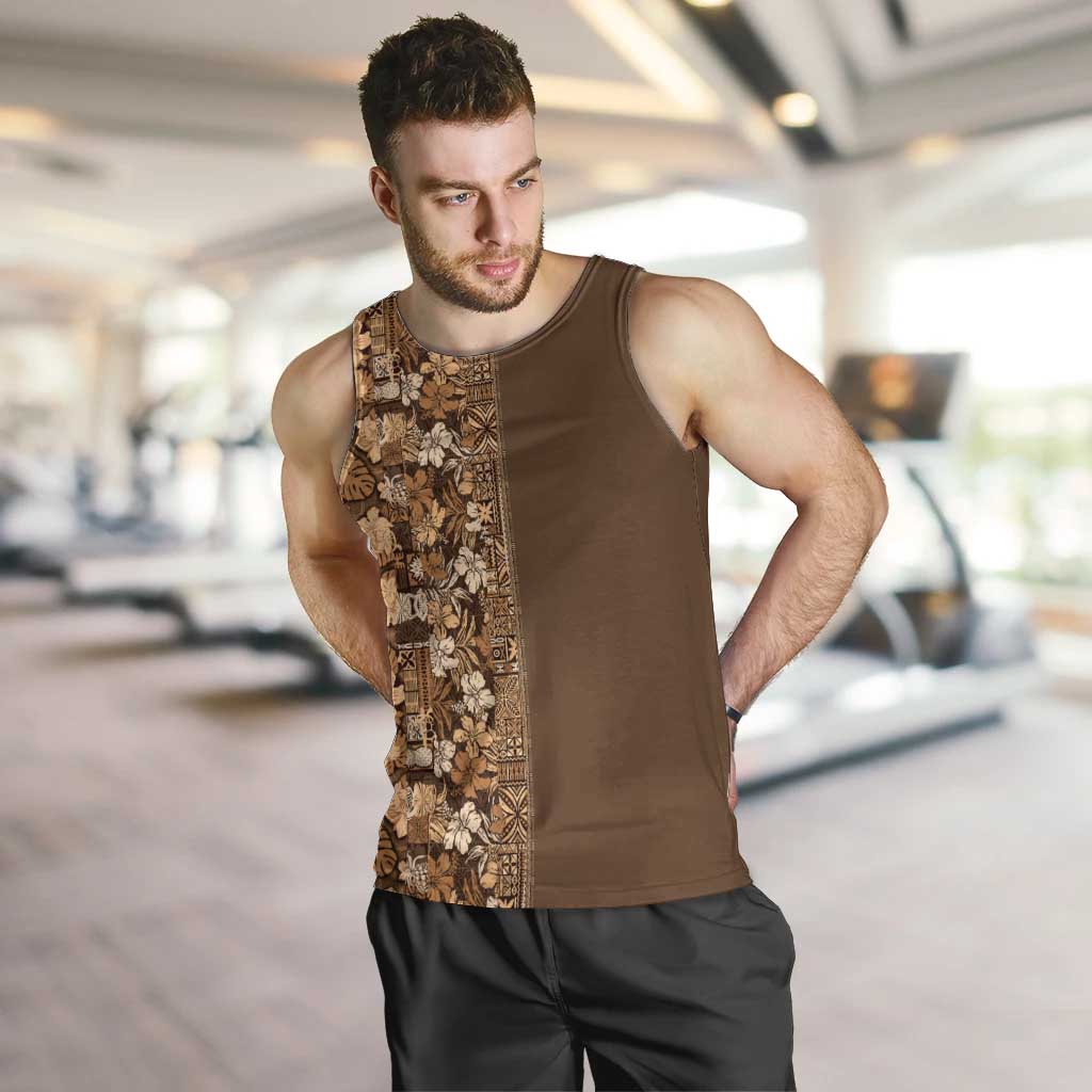 Hawaiian Tribal Elements Hibiscus Men Tank Top Gold Pattern - Polynesian Pride