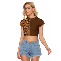 Hawaiian Tribal Elements Hibiscus Raglan Cropped T Shirt Gold Pattern - Polynesian Pride