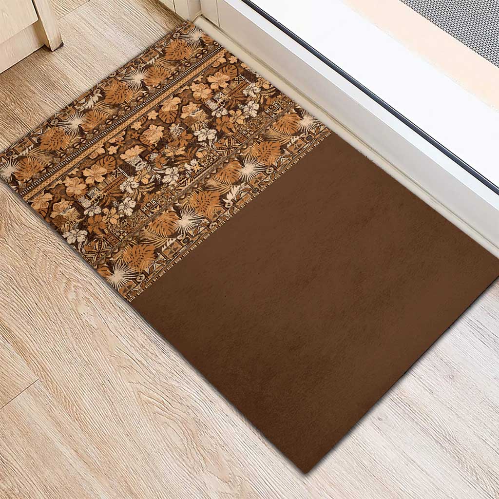 Hawaiian Tribal Elements Hibiscus Rubber Doormat Gold Pattern - Polynesian Pride