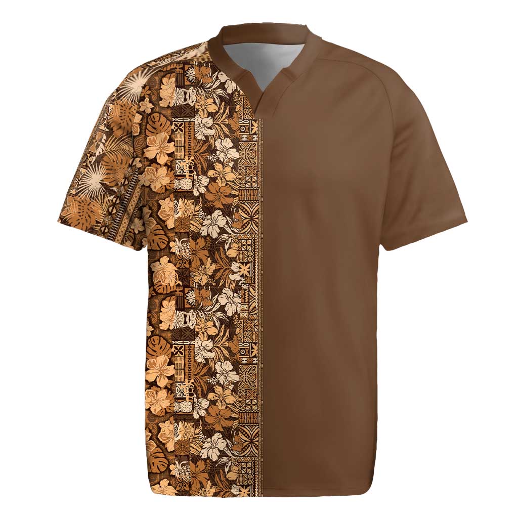 Hawaiian Tribal Elements Hibiscus Rugby Jersey Gold Pattern - Polynesian Pride