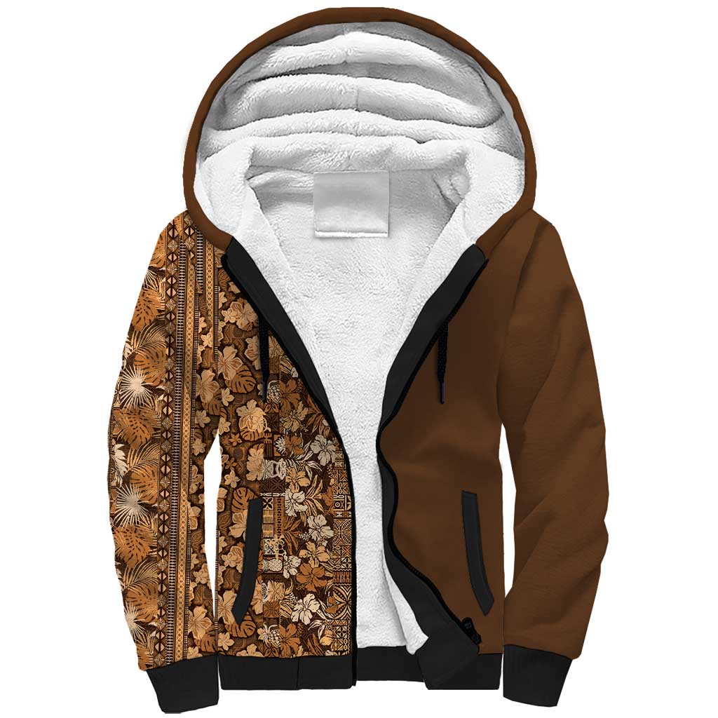 Hawaiian Tribal Elements Hibiscus Sherpa Hoodie Gold Pattern LT9 Unisex Gold - Polynesian Pride