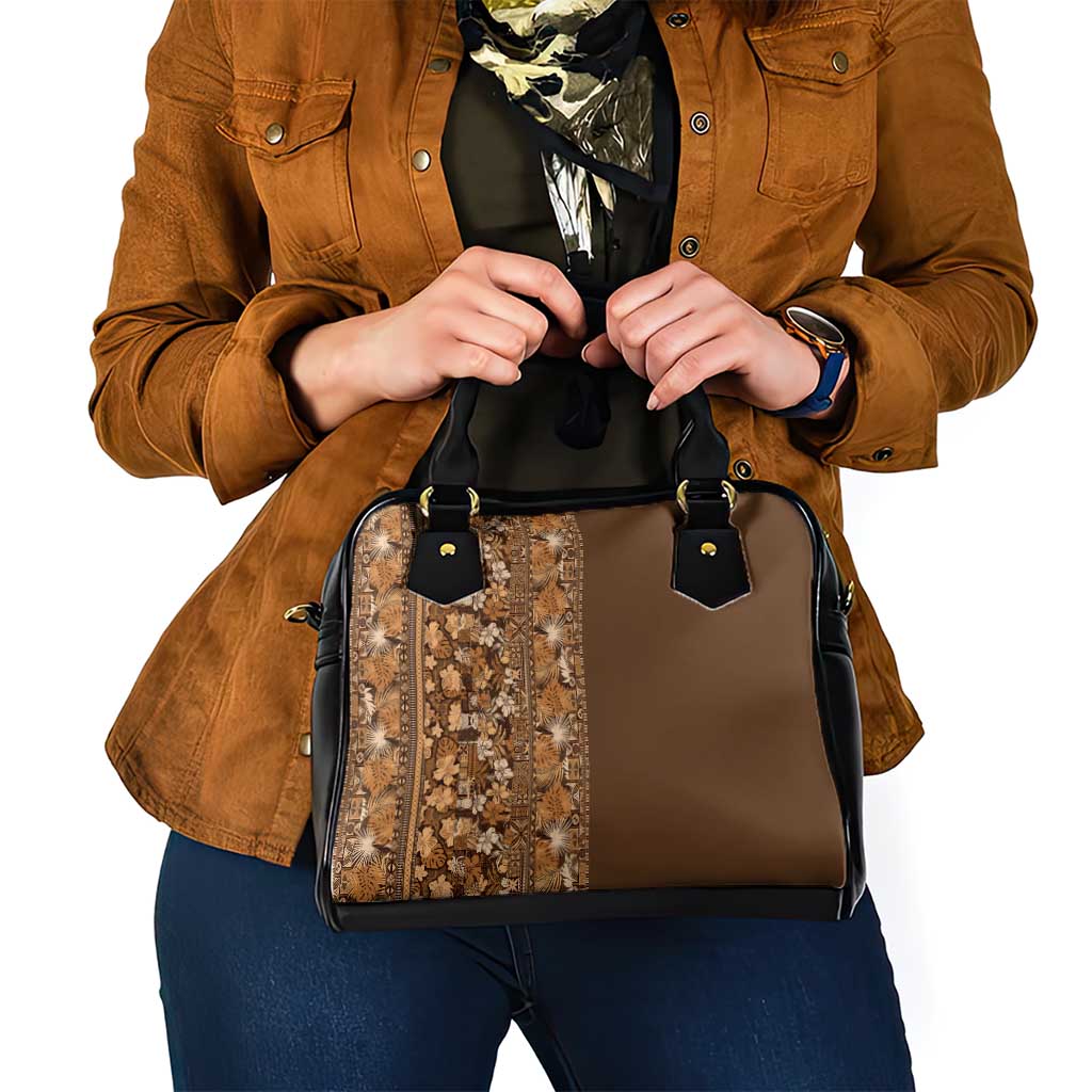 Hawaiian Tribal Elements Hibiscus Shoulder Handbag Gold Pattern - Polynesian Pride