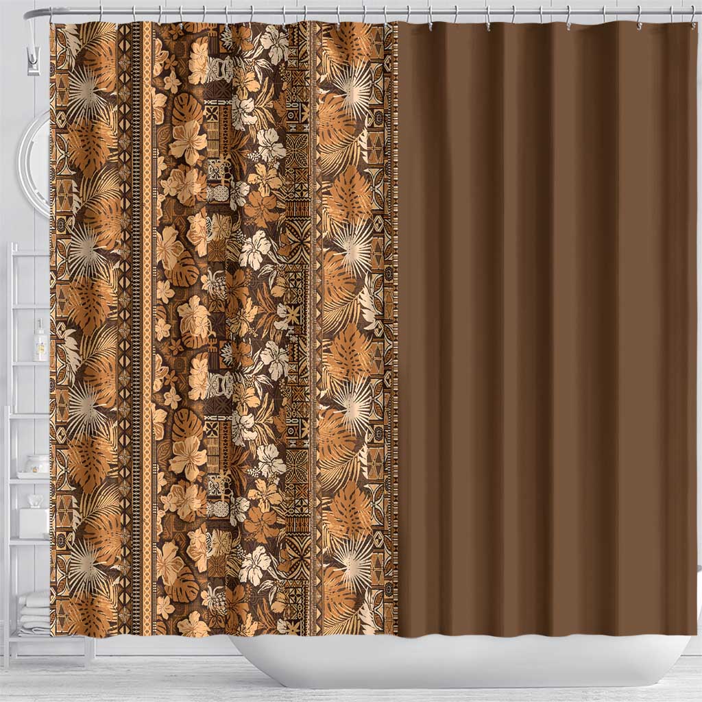 Hawaiian Tribal Elements Hibiscus Shower Curtain Gold Pattern - Polynesian Pride