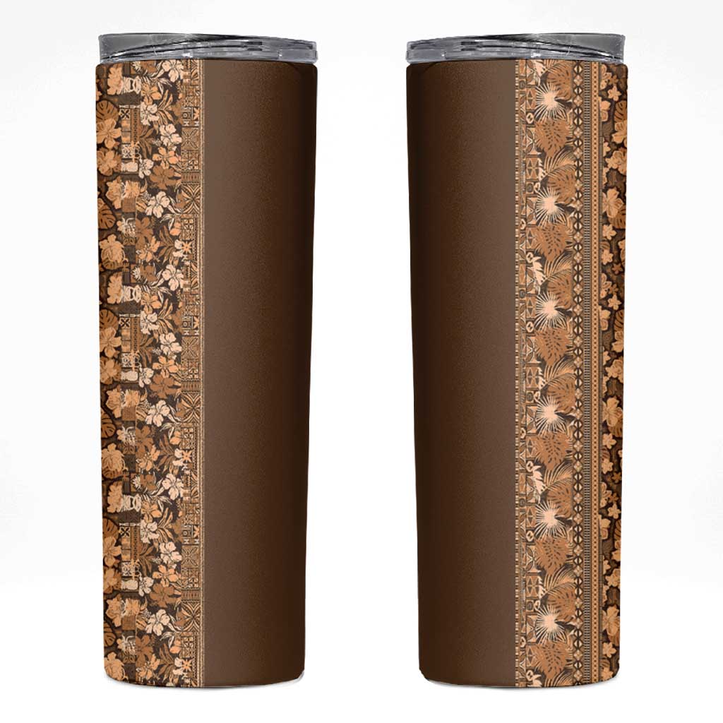 Hawaiian Tribal Elements Hibiscus Skinny Tumbler Gold Pattern - Polynesian Pride
