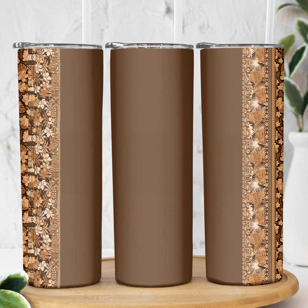 Hawaiian Tribal Elements Hibiscus Skinny Tumbler Gold Pattern - Polynesian Pride