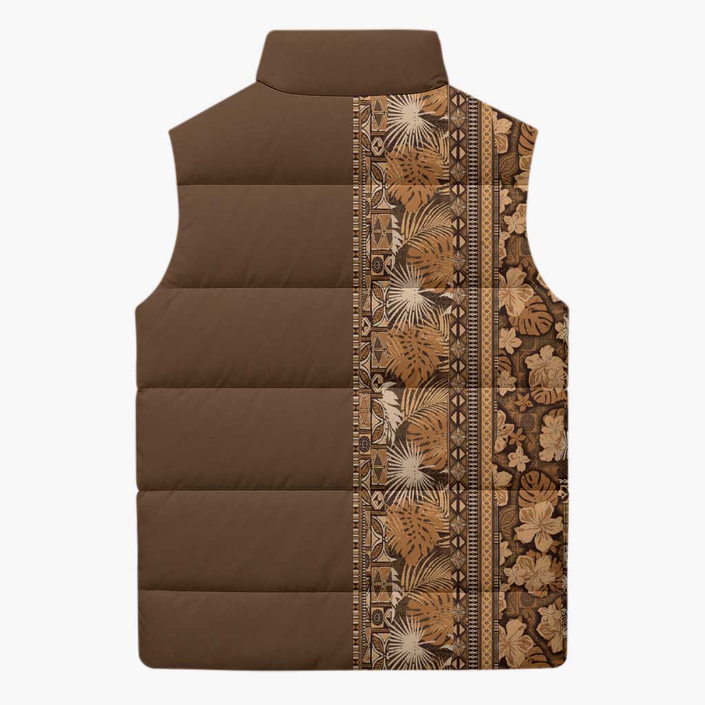Hawaiian Tribal Elements Hibiscus Sleeveless Puffer Jacket Gold Pattern - Polynesian Pride
