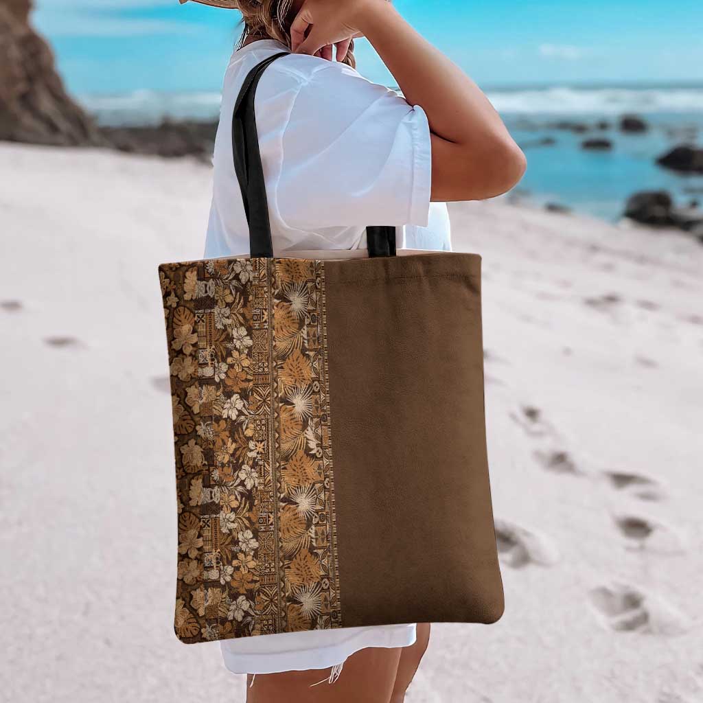 Hawaiian Tribal Elements Hibiscus Tote Bag Gold Pattern - Polynesian Pride