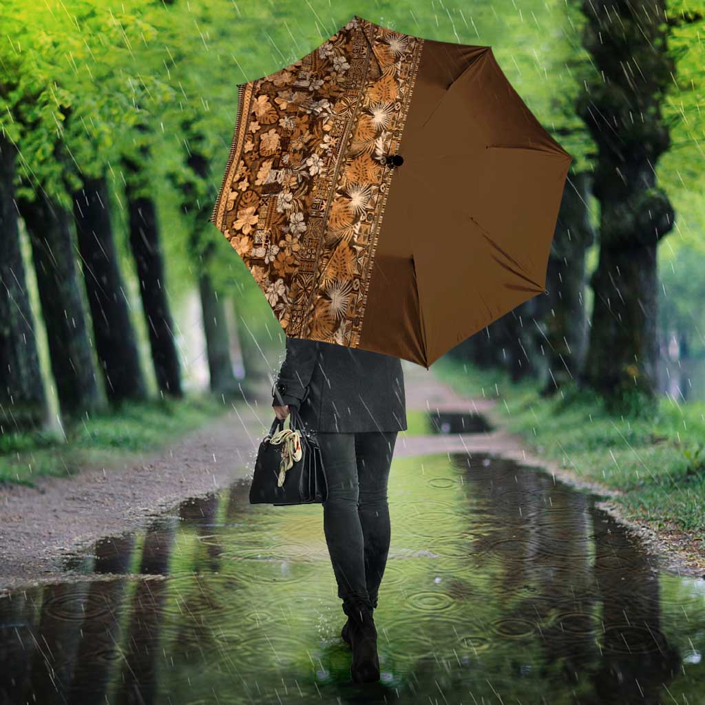 Hawaiian Tribal Elements Hibiscus Umbrella Gold Pattern - Polynesian Pride