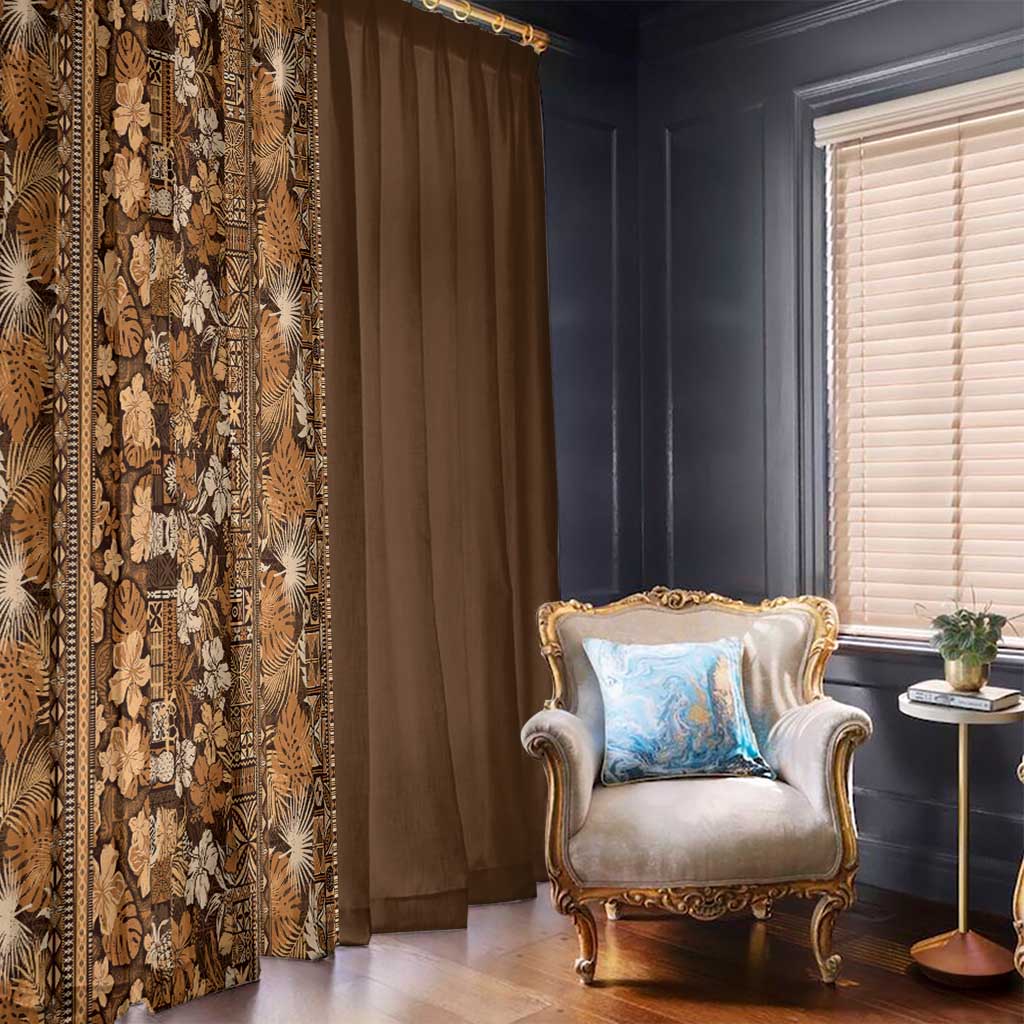 Hawaiian Tribal Elements Hibiscus Window Curtain Gold Pattern - Polynesian Pride