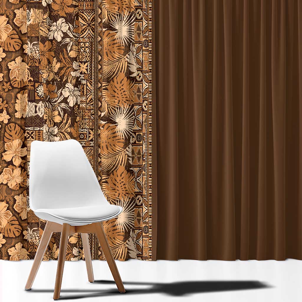 Hawaiian Tribal Elements Hibiscus Window Curtain Gold Pattern - Polynesian Pride