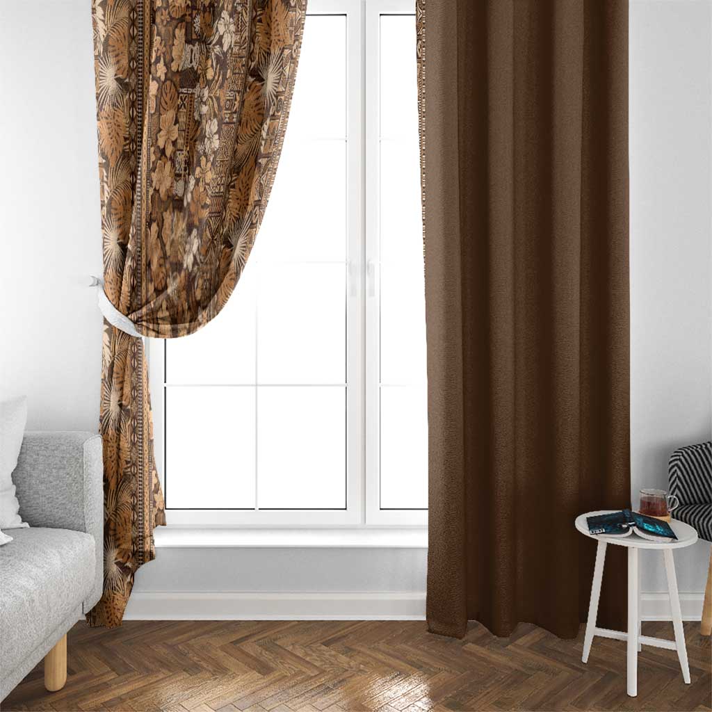 Hawaiian Tribal Elements Hibiscus Window Curtain Gold Pattern - Polynesian Pride