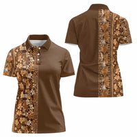 Hawaiian Tribal Elements Hibiscus Women Polo Shirt Gold Pattern - Polynesian Pride