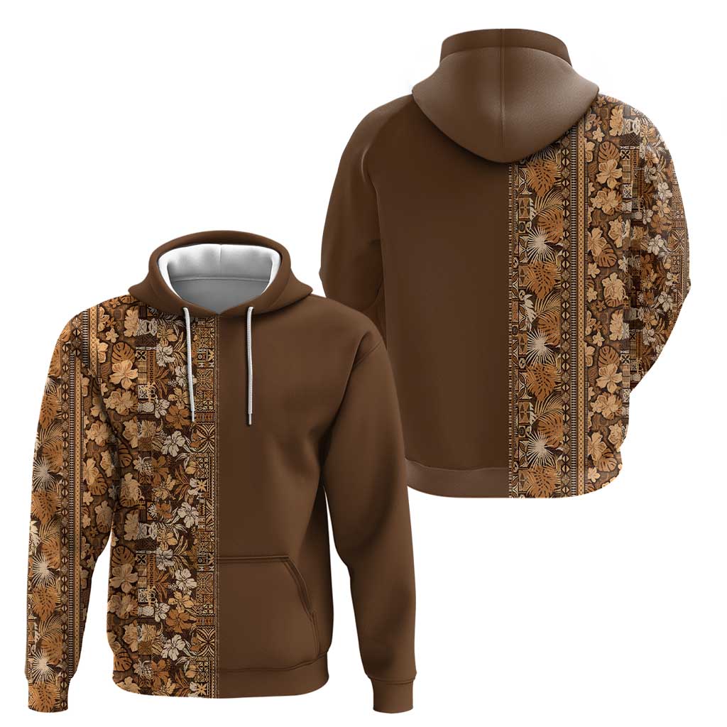 Hawaiian Tribal Elements Hibiscus Zip Hoodie Gold Pattern - Polynesian Pride
