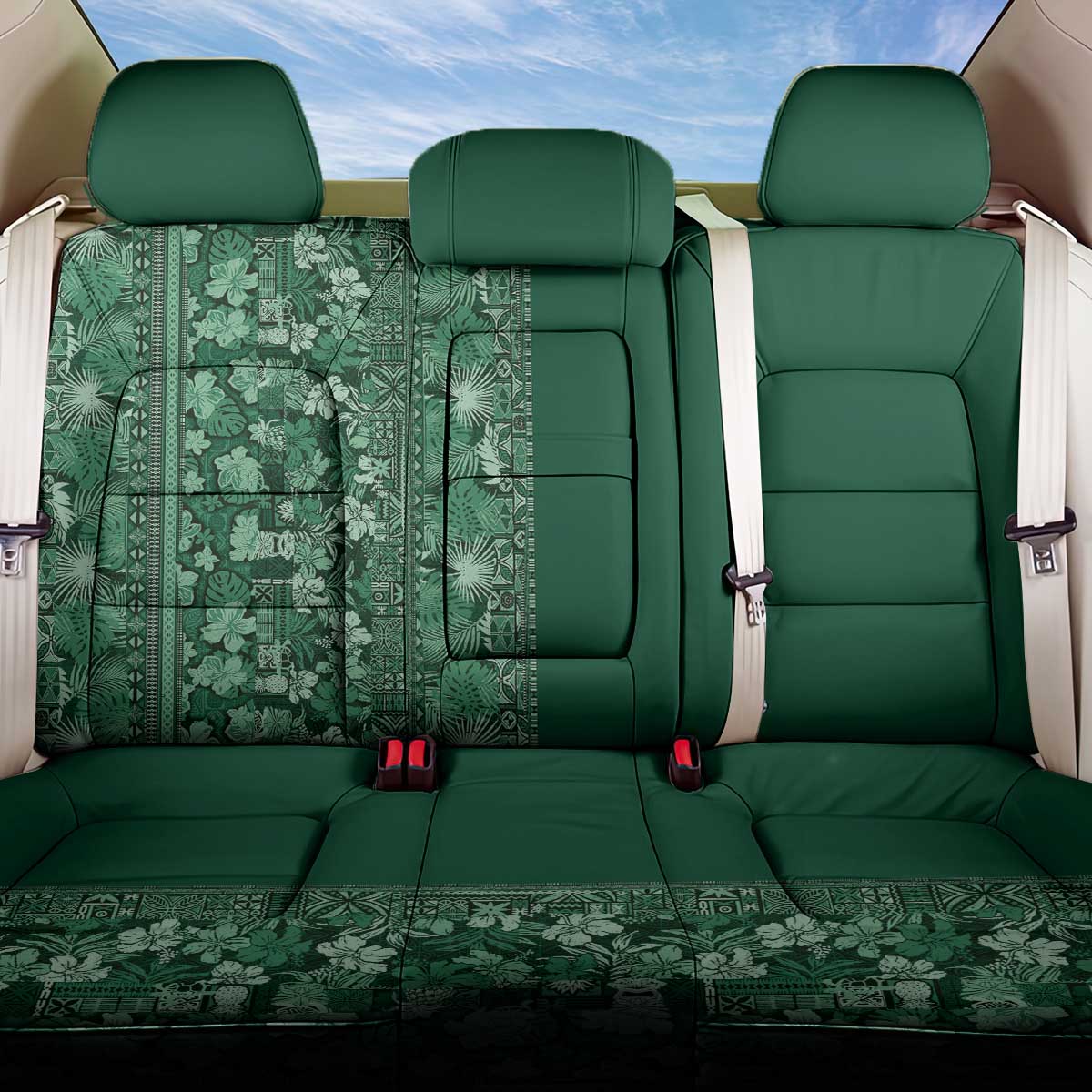 Hawaiian Tribal Elements Hibiscus Back Car Seat Cover Green Pattern - Polynesian Pride
