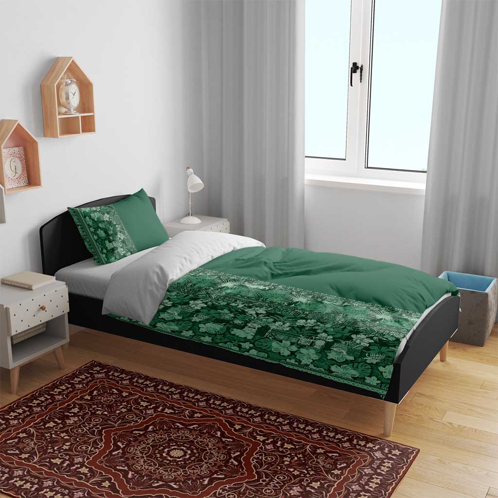 Hawaiian Tribal Elements Hibiscus Bedding Set Green Pattern - Polynesian Pride