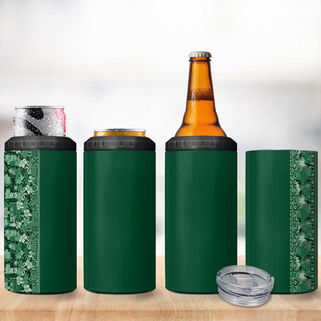 Hawaiian Tribal Elements Hibiscus 4 in 1 Can Cooler Tumbler Green Pattern - Polynesian Pride
