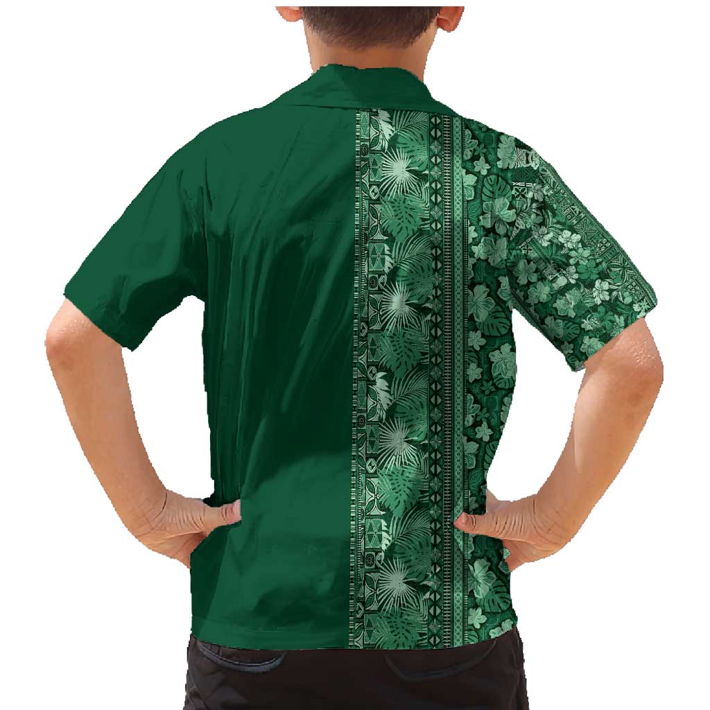 Hawaiian Tribal Elements Hibiscus Family Matching Mermaid Dress and Hawaiian Shirt Green Pattern LT9 - Polynesian Pride