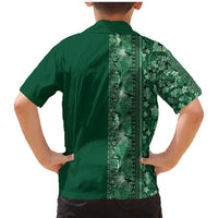 Hawaiian Tribal Elements Hibiscus Family Matching Mermaid Dress and Hawaiian Shirt Green Pattern LT9 - Polynesian Pride