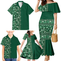 Hawaiian Tribal Elements Hibiscus Family Matching Mermaid Dress and Hawaiian Shirt Green Pattern LT9 - Polynesian Pride