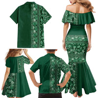 Hawaiian Tribal Elements Hibiscus Family Matching Mermaid Dress and Hawaiian Shirt Green Pattern LT9 - Polynesian Pride