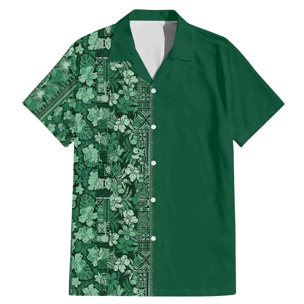 Hawaiian Tribal Elements Hibiscus Family Matching Mermaid Dress and Hawaiian Shirt Green Pattern LT9 Dad's Shirt - Short Sleeve Green - Polynesian Pride