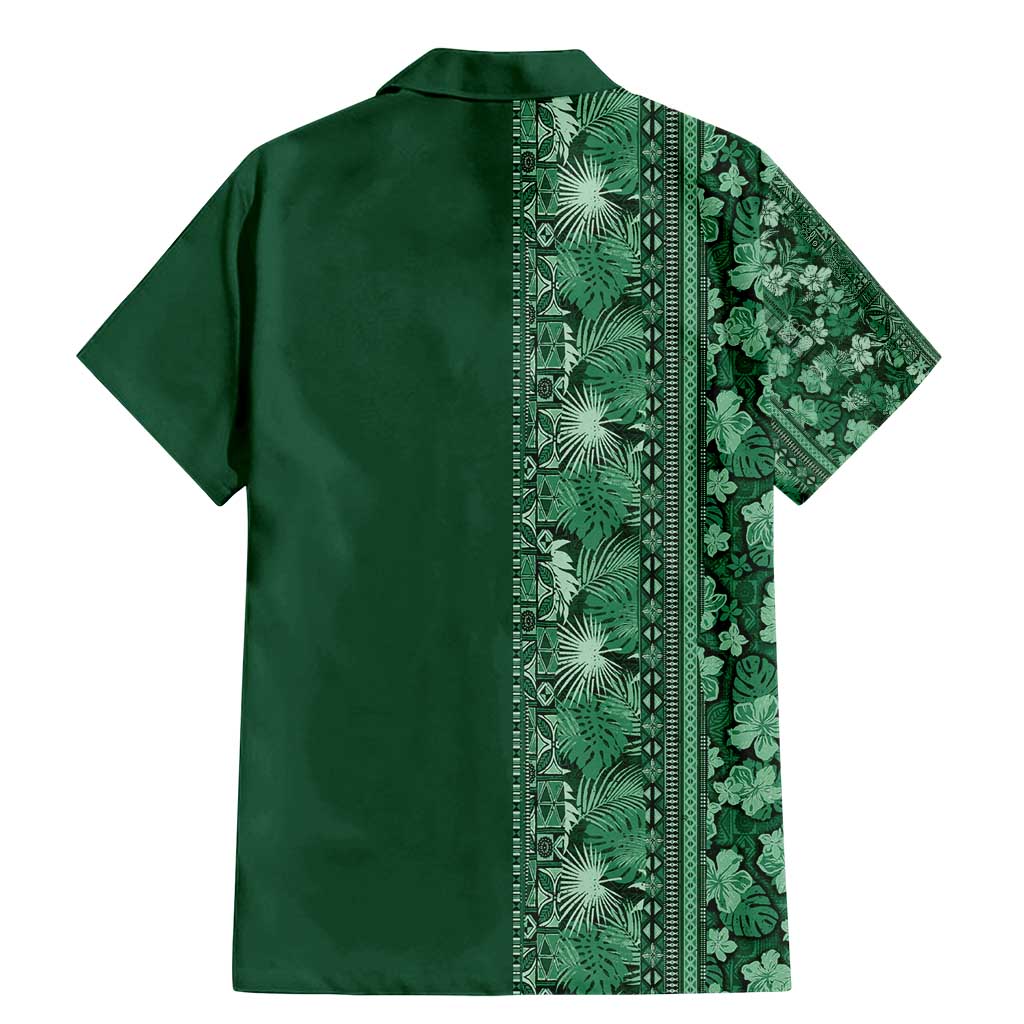 Hawaiian Tribal Elements Hibiscus Family Matching Mermaid Dress and Hawaiian Shirt Green Pattern LT9 - Polynesian Pride