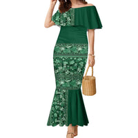 Hawaiian Tribal Elements Hibiscus Family Matching Mermaid Dress and Hawaiian Shirt Green Pattern LT9 Mom's Dress Green - Polynesian Pride