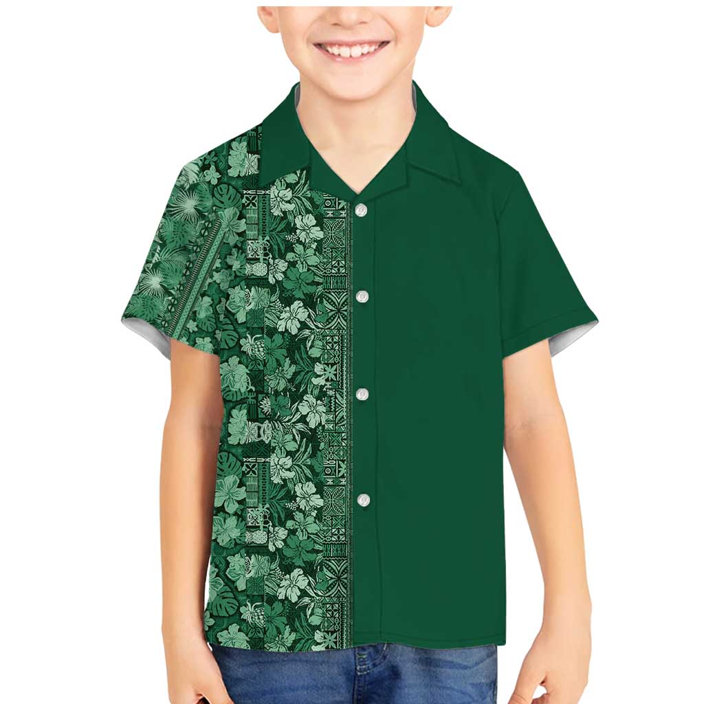 Hawaiian Tribal Elements Hibiscus Family Matching Mermaid Dress and Hawaiian Shirt Green Pattern LT9 Son's Shirt Green - Polynesian Pride
