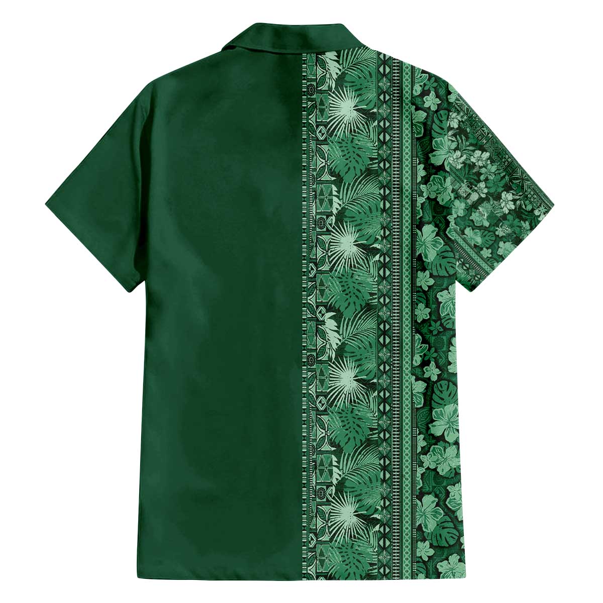 Hawaiian Tribal Elements Hibiscus Family Matching Off The Shoulder Long Sleeve Dress and Hawaiian Shirt Green Pattern LT9 - Polynesian Pride