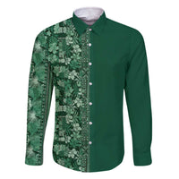Hawaiian Tribal Elements Hibiscus Family Matching Off The Shoulder Long Sleeve Dress and Hawaiian Shirt Green Pattern LT9 Dad's Shirt - Long Sleeve Green - Polynesian Pride