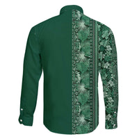 Hawaiian Tribal Elements Hibiscus Family Matching Off The Shoulder Long Sleeve Dress and Hawaiian Shirt Green Pattern LT9 - Polynesian Pride
