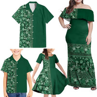Hawaiian Tribal Elements Hibiscus Family Matching Off Shoulder Maxi Dress and Hawaiian Shirt Green Pattern LT9 - Polynesian Pride
