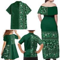 Hawaiian Tribal Elements Hibiscus Family Matching Off Shoulder Maxi Dress and Hawaiian Shirt Green Pattern LT9 - Polynesian Pride