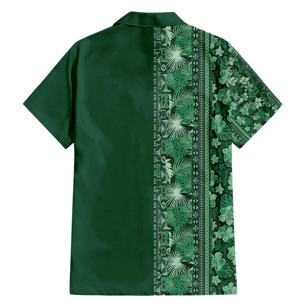 Hawaiian Tribal Elements Hibiscus Family Matching Puletasi and Hawaiian Shirt Green Pattern - Polynesian Pride