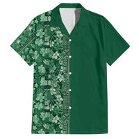 Hawaiian Tribal Elements Hibiscus Family Matching Short Sleeve Bodycon Dress and Hawaiian Shirt Green Pattern LT9 Dad's Shirt - Short Sleeve Green - Polynesian Pride
