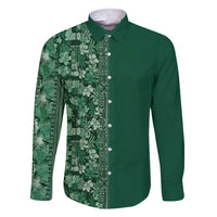 Hawaiian Tribal Elements Hibiscus Family Matching Short Sleeve Bodycon Dress and Hawaiian Shirt Green Pattern LT9 Dad's Shirt - Long Sleeve Green - Polynesian Pride