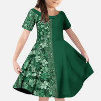 Hawaiian Tribal Elements Hibiscus Family Matching Summer Maxi Dress and Hawaiian Shirt Green Pattern LT9 Daughter's Dress Green - Polynesian Pride