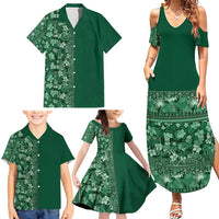 Hawaiian Tribal Elements Hibiscus Family Matching Summer Maxi Dress and Hawaiian Shirt Green Pattern LT9 - Polynesian Pride
