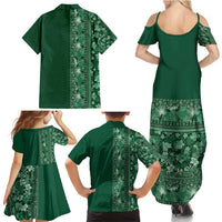 Hawaiian Tribal Elements Hibiscus Family Matching Summer Maxi Dress and Hawaiian Shirt Green Pattern LT9 - Polynesian Pride