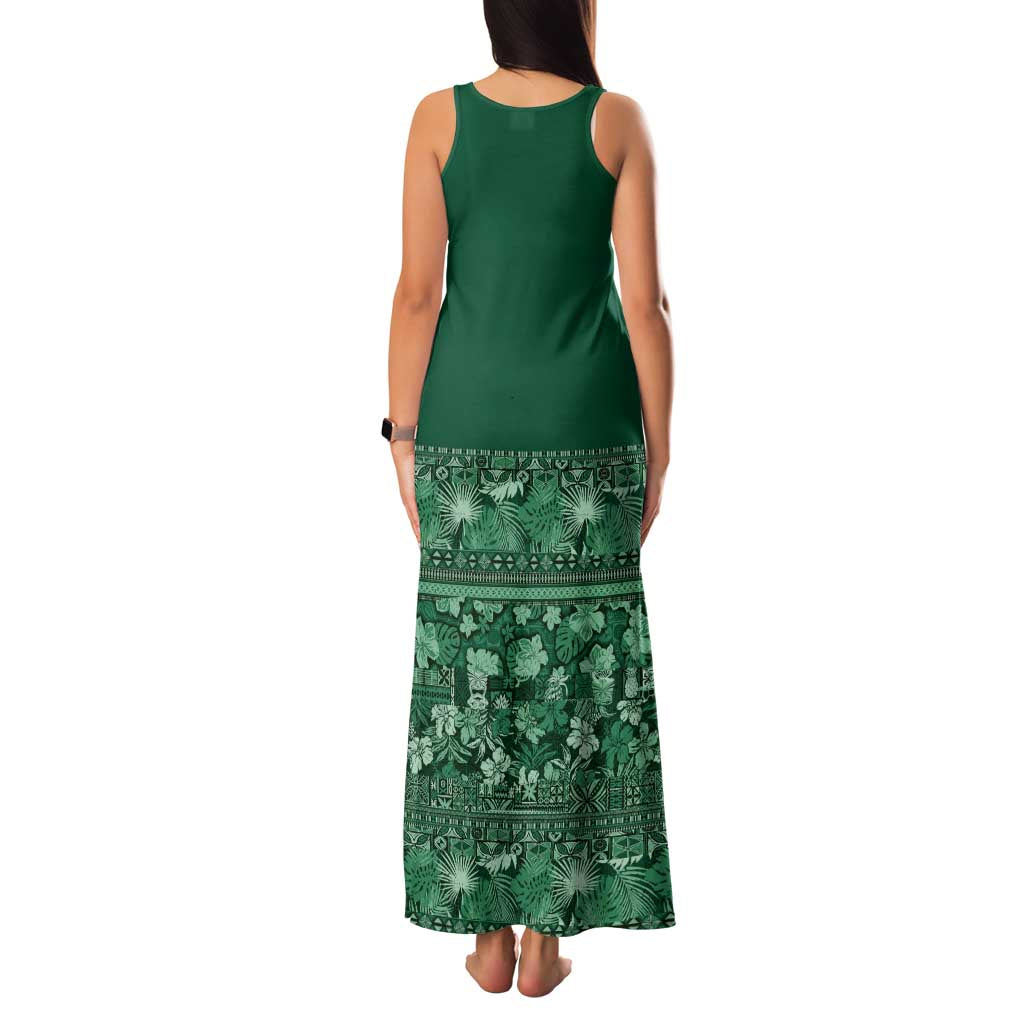 Hawaiian Tribal Elements Hibiscus Family Matching Tank Maxi Dress and Hawaiian Shirt Green Pattern LT9 - Polynesian Pride